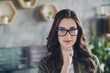 © deagreez - Portrait of clever creative company boss lady hand touch chin ponder pensive modern workplace indoors
