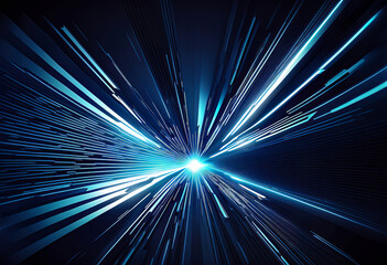 Wall Mural - abstract blue background with radiance from the center, acceleration into the distance