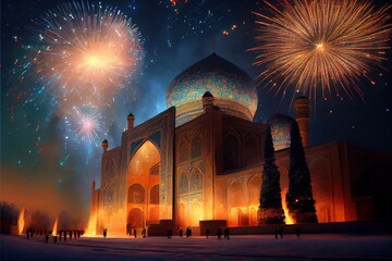 Wall Mural - New year's fireworks in Uzbekistan, generative ai