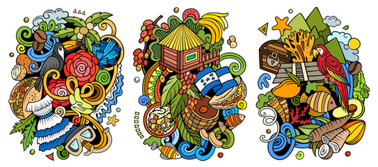 Sticker - Honduras cartoon vector doodle designs set.