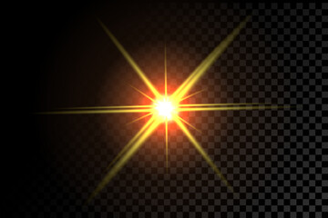 Wall Mural - sparkling star with blinking light on a dark transparent background. vector explosion with rays and 