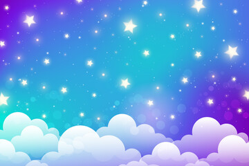 night sky with stars and clouds. magical landscape, abstract fabulous pattern. cute candy wallpaper.