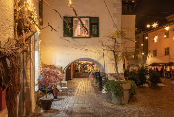 Egna in South Tyrol (Neumarkt): the famous old town during the Christmas festivity, Bolzano province, northern Italy, Europe- december 22, 2022