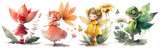 Fototapeta Dziecięca - Safari Animal set little fairies in colorful dresses in watercolor style. Isolated vector illustration