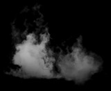 Fototapeta Perspektywa 3d - Abstract white puffs of smoke swirls overlay on black background pollution. Royalty high-quality free stock photo image of abstract smoke overlays on black background. White smoke explosion	