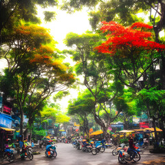 Natural environment Hanoi Vietnam colorful illustration 