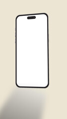 Wall Mural - realistic iphone 14 smartphone mockup on yellow normal concept background., vector illustration