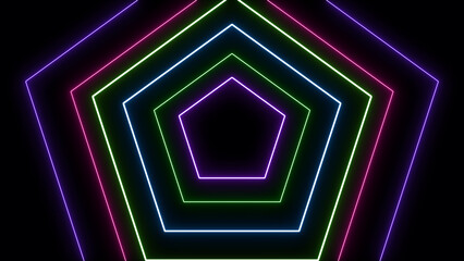 Wall Mural - neon geometric glow on black background