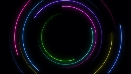 Wall Mural - neon geometric glow on black background