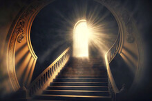 Secret Entrance To Paradise With Light In Doorway Stairway To Heaven