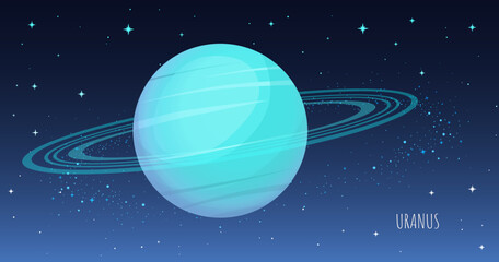 Wall Mural - uranus planet with rings in outer space. collection of planets of solar system. cartoon style vector