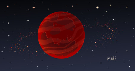 Wall Mural - Mars planet. Collection of Planets of solar system. Cartoon style vector illustration isolated on white background. Space galaxy background cartoon universe, cosmos dust scenery.