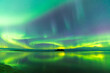 Northern lights reflected in water. Storsand, Jakobstad/Pietarsaari Finland.
