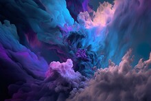 Clouds With An Abstract Blue And Violet Color Scheme. Brushstrokes With A Lot Of Feeling. Multiple Fractals In The Backdrop. Generative AI
