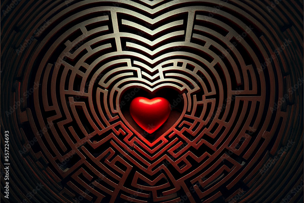 Heart Shaped Maze Labyrinth of Love. Generative Ai Art. Valentine's Day ...