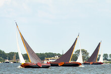 Traditional Sailing Boats Racing On Sneekermeer, Friesland