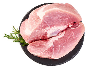 Raw pork ham, pork leg, isolated on white background.