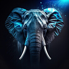 Elephant Metallized In Silver Blue Colors Front View
