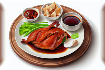 Chinese Peking Duck Food in the plate on the table