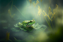 Enchanted Cute Frog On Lilly Pad. Generative Ai