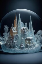  A Snow Globe With A Castle In It And Trees In The Background And Snow On The Ground And Snow On The Ground.