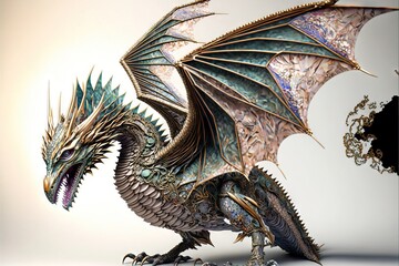 Wall Mural -  a dragon statue is shown in a photo with a white background and a light colored background behind it. Generative AI