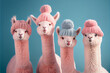 Group of Adorable Alpacas on Colorful Background. Generative ai