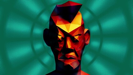 Sticker - Low poly head against digital background