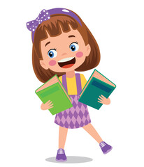 Sticker - cute little student with books