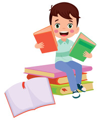 Sticker - cute little student with books