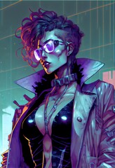 Wall Mural - portrait of a sci-fi cyberpunk girl. high-tech futuristic woman from the future. the concept of virt