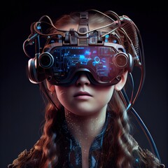 Wall Mural - portrait of a sci-fi cyberpunk girl. high-tech futuristic woman from the future. the concept of virt