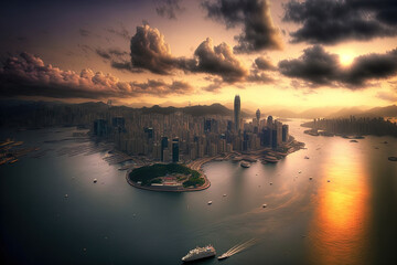 Canvas Print - Victoria Harbor in Hong Kong, China, as seen. Generative AI
