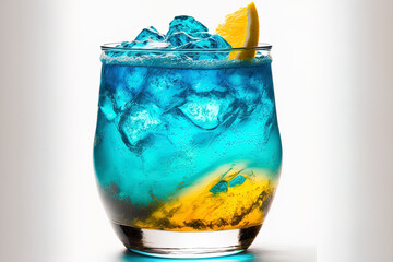Wall Mural - Blue Lagoon drink in a glass on a white background. Generative AI