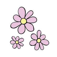 Wall Mural - Flowers icon. Simple outline pink vector illustration clip art in doodle flat style, isolated on white background