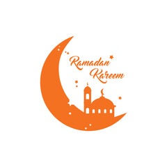 Wall Mural - Ramadan Kareem and Ramadan Mubarak Design. Flat Design Vector Template for Label, Sticker, Poster, Flyer, Banner. Islamic Mosque, Moon and Star Ornament