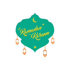 Wall Mural - Ramadan Kareem and Ramadan Mubarak Design. Flat Design Vector Template for Label, Sticker, Poster, Flyer, Banner. Islamic Mosque, Moon and Star Ornament