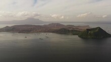 Top View Of Volcano Taal With A Crater On An Island In The Middle Of A Lake. Tagaytay City, Philippines.