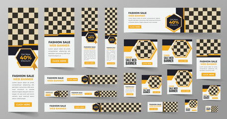 Wall Mural - Fashion sale web banner template design, horizontal and vertical google web banner and ads design