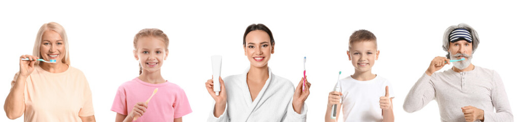 Canvas Print - Set of people with toothbrushes isolated on white