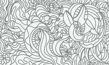 Black White Abstract Hand Drawing Floral Background Vector Illustration