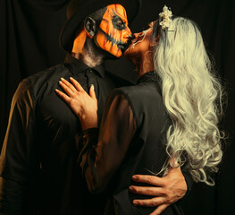 Wall Mural - halloween vampire. Couple in love. Halloween couple. Man and woman. Dark. Shadow. 