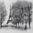 Natural environment Paris France pencil sketch 