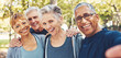 © Jesse B/peopleimages.com - Nature, selfie and senior friends on a hike for wellness, exercise and health in the woods. Happy, smile and portrait of a group of elderly people in retirement in forest trekking together in summer.