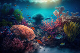 Fototapeta Do akwarium - Underwater coral reef, sea coral lagoon, and ocean ecology. Generative AI