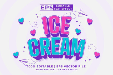 Wall Mural - Editable text effect - ice cream 3d Cartoon Cute template style premium vector