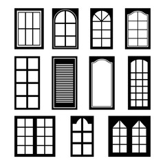 Wall Mural - silhouette windows in set isolated on white background