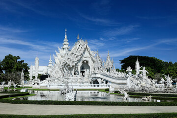 View of the white temple-Wat Ron Khun- near Chiang Rai in Thailand