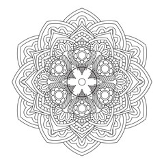 Wall Mural - Elegant mandala in black and white outline design 3011