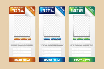three vertical banners in modern gradient style. web banner button best for advertisement and sale w